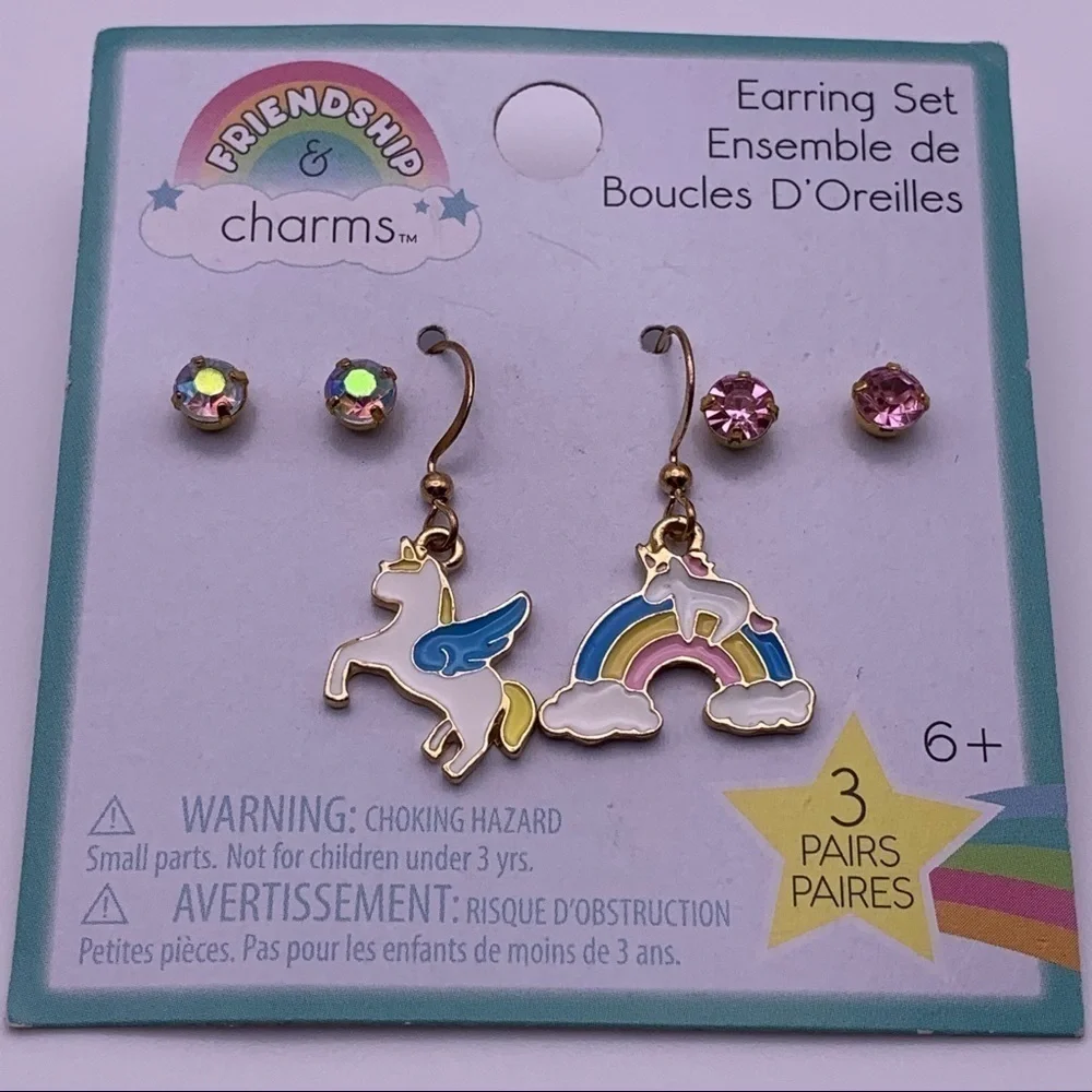 Girls Pink Unicorn Earrings, Necklace and Bracelet Set